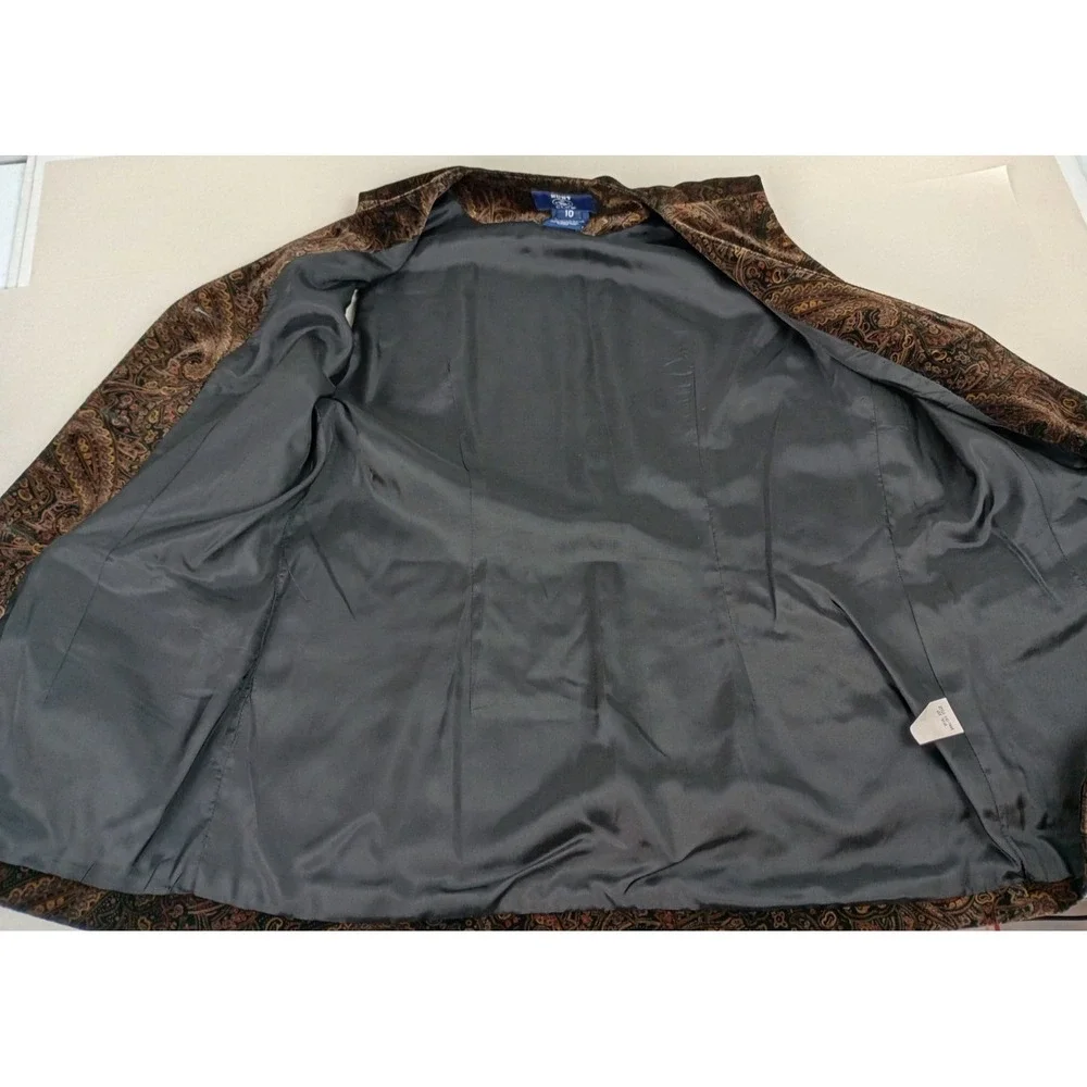 VTG Hunt Club Women's 10 Brown Paisley Velvet Button Up Lined Vest Pockets